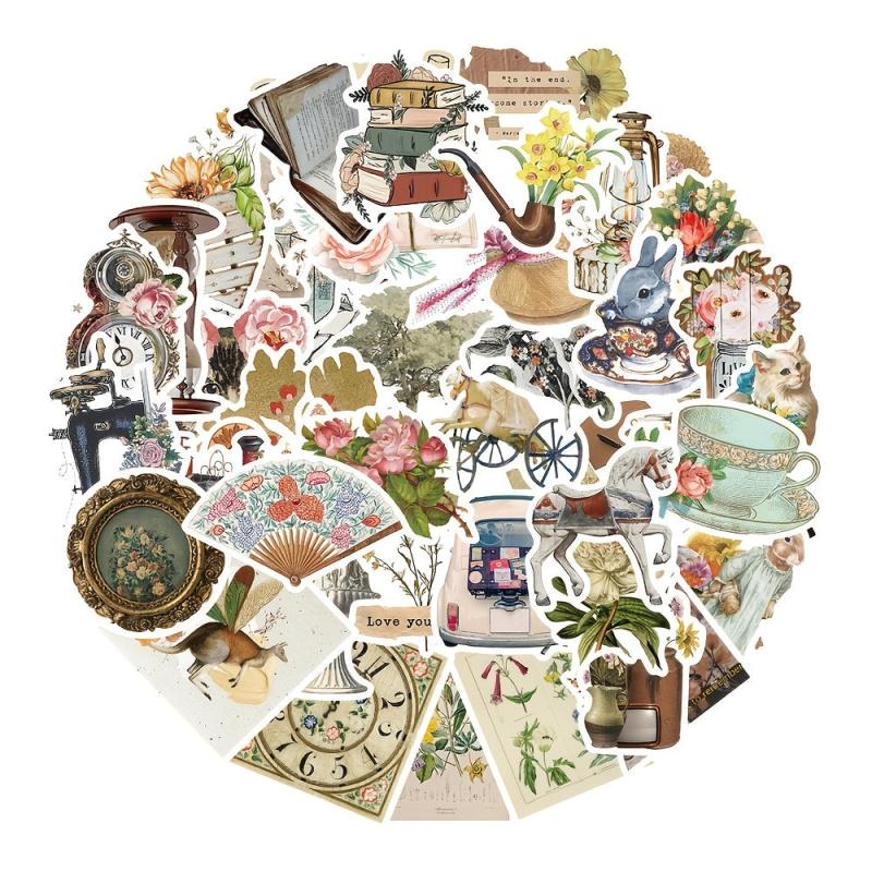 50pcs Vintage Stickers Retro Scrapbooking Stickers Waterproof Vinyl Stickers