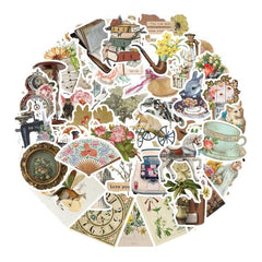 50pcs Vintage Stickers Retro Scrapbooking Stickers Waterproof Vinyl Stickers