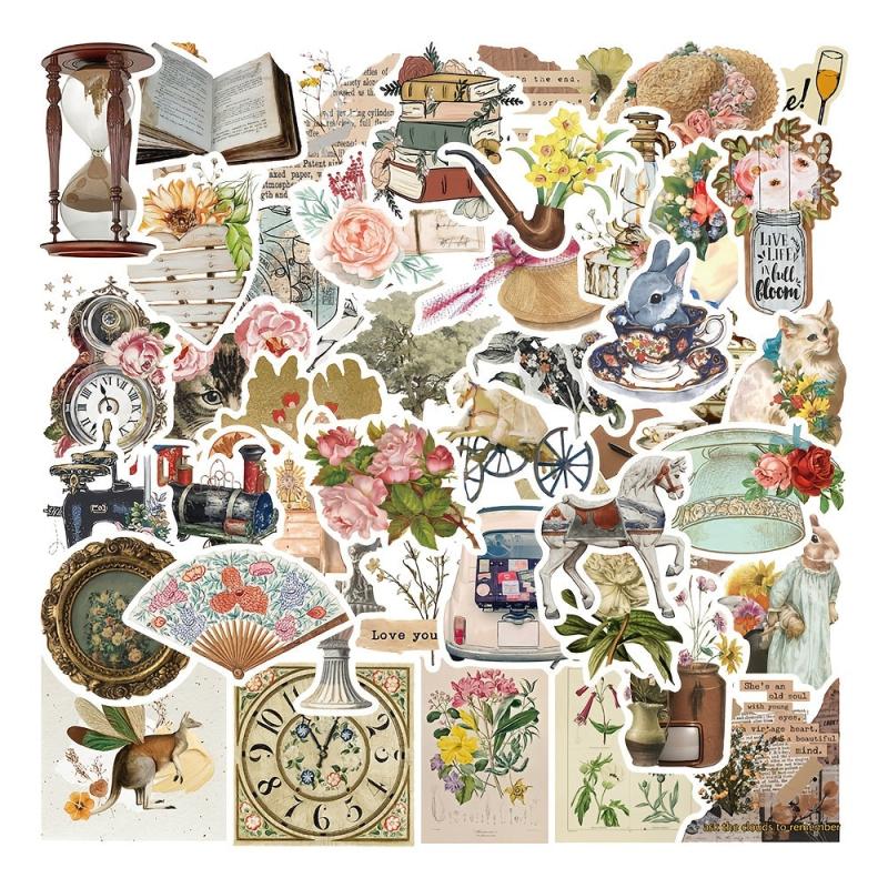 50pcs Vintage Stickers Retro Scrapbooking Stickers Waterproof Vinyl Stickers