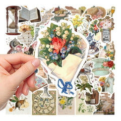50pcs Vintage Stickers Retro Scrapbooking Stickers Waterproof Vinyl Stickers
