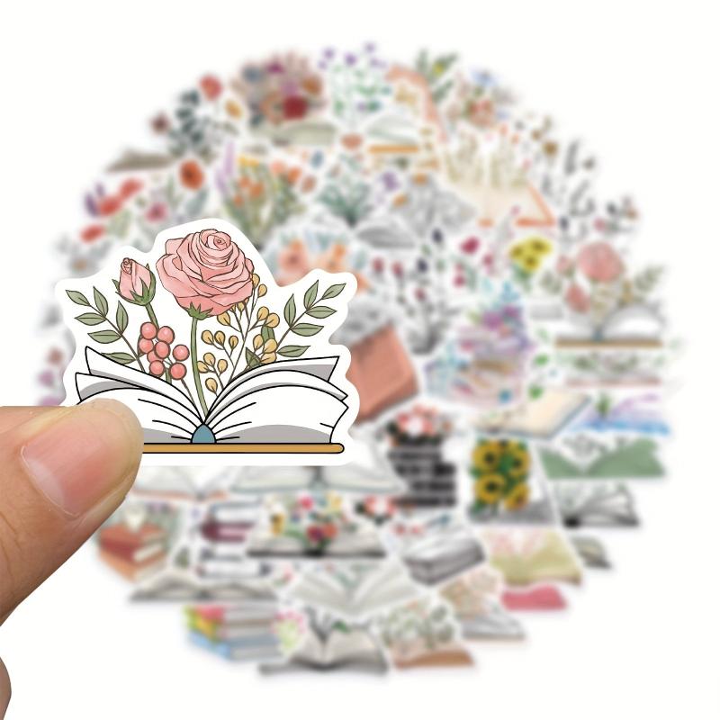 50pcs Book Flowers Vinyl Stickers Laptop Decor Waterproof Cartoon
