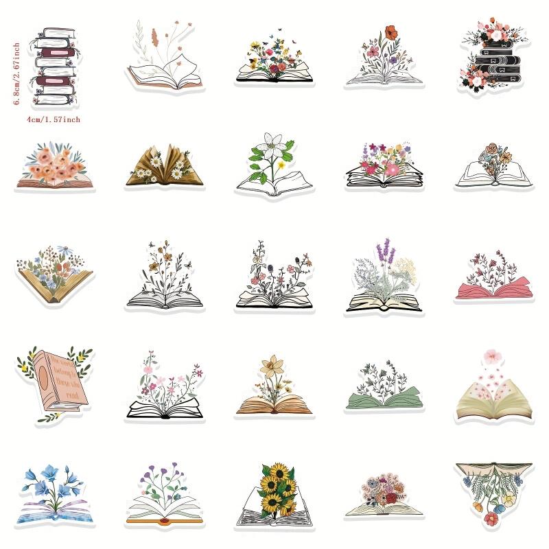 50pcs Book Flowers Vinyl Stickers Laptop Decor Waterproof Cartoon