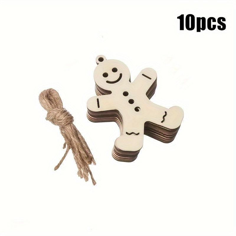 10pcs Gingerbread Christmas Wooden Ornaments DIY Decoration