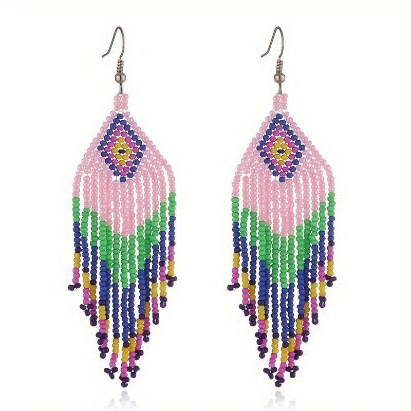 Colorful Rice Beads Earrings Ethnic Style Jewelry Bohemian Tassel Earrings