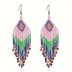 Colorful Rice Beads Earrings Ethnic Style Jewelry Bohemian Tassel Earrings