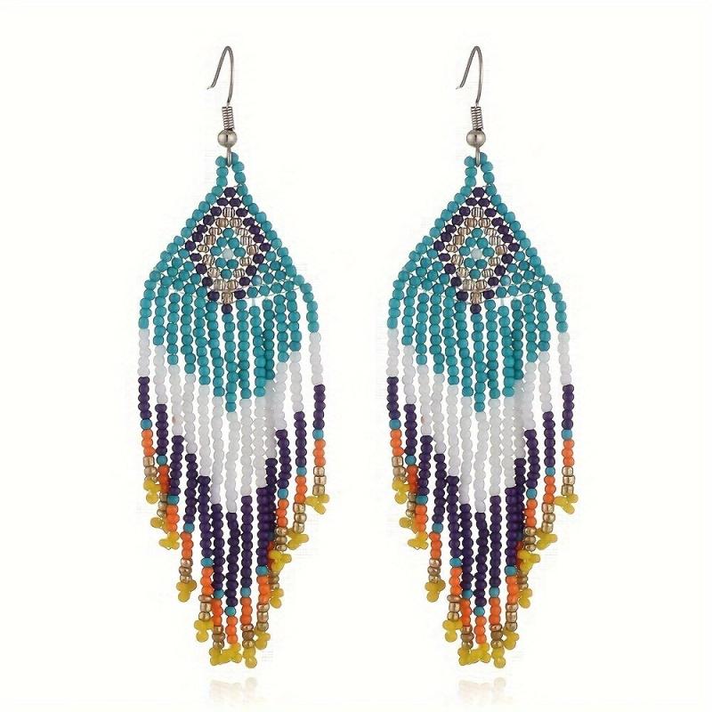 Colorful Rice Beads Earrings Ethnic Style Jewelry Bohemian Tassel Earrings