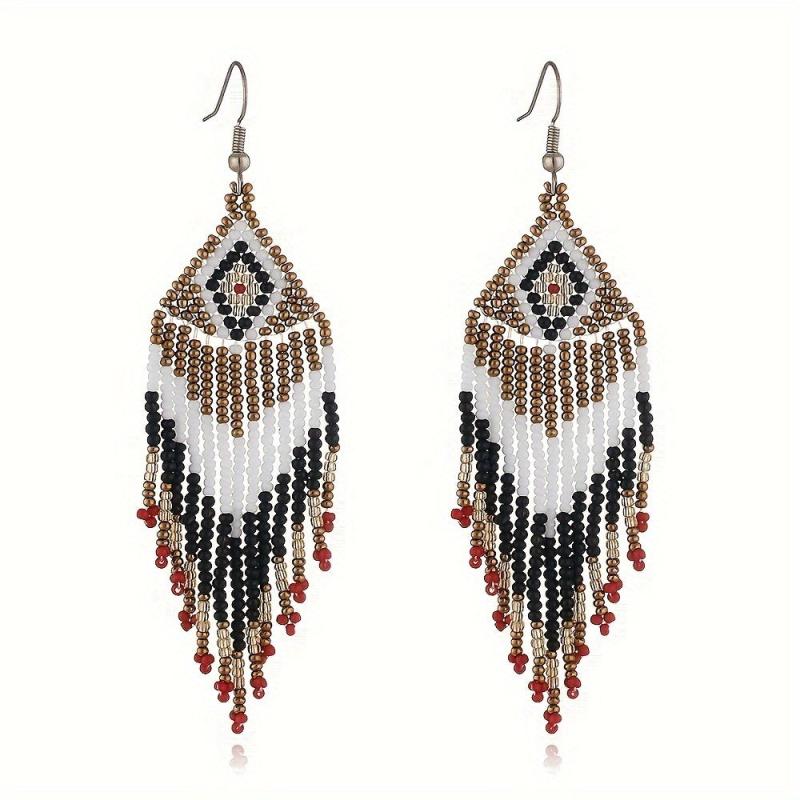 Colorful Rice Beads Earrings Ethnic Style Jewelry Bohemian Tassel Earrings