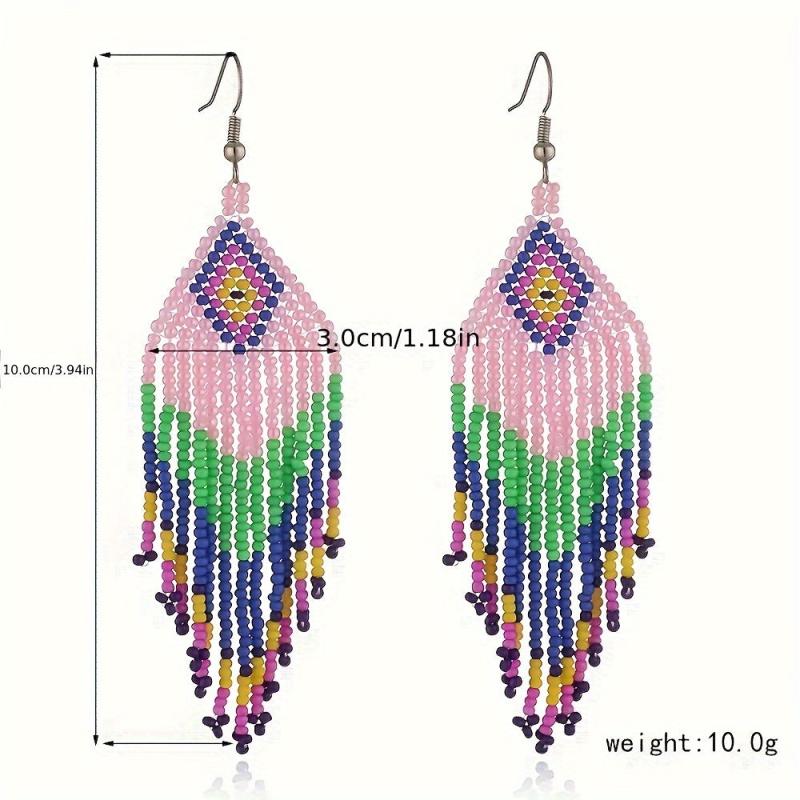 Colorful Rice Beads Earrings Ethnic Style Jewelry Bohemian Tassel Earrings