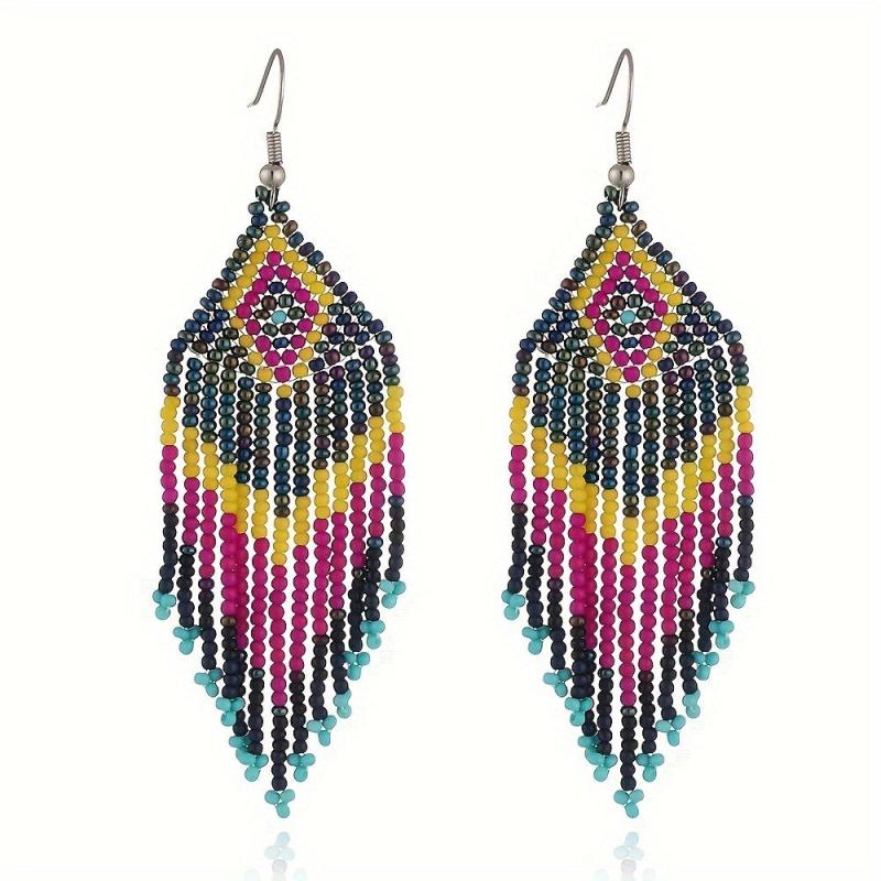 Colorful Rice Beads Earrings Ethnic Style Jewelry Bohemian Tassel Earrings