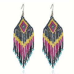 Colorful Rice Beads Earrings Ethnic Style Jewelry Bohemian Tassel Earrings