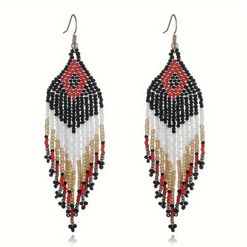 Colorful Rice Beads Earrings Ethnic Style Jewelry Bohemian Tassel Earrings