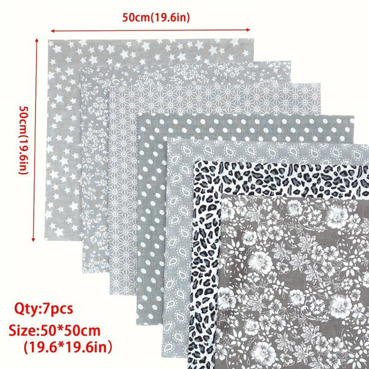 7pcs 49 78 49 Gray Printed Quarter Cotton Fabric DIY Patch Clothing Crafts