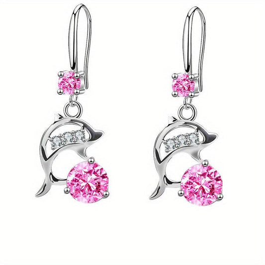 Pink Dolphin Zircon Drop Earrings Ear Jewelry