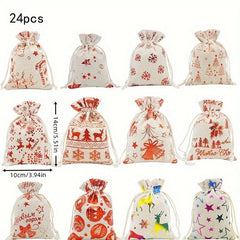 Christmas DIY Countdown Advent Calendar Fabric Gift Bags Set 24pcs