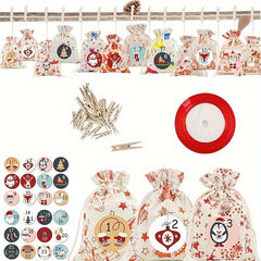 Christmas DIY Countdown Advent Calendar Fabric Gift Bags Set 24pcs