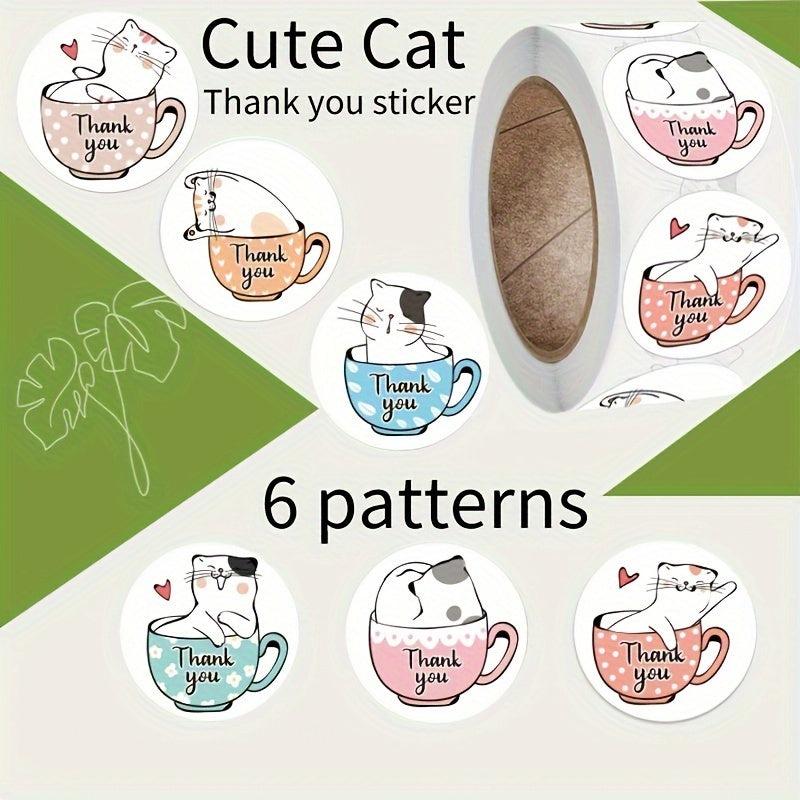 500pcs Cartoon Coffee Cup Thank You Stickers Roll