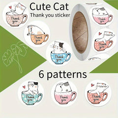 500pcs Cartoon Coffee Cup Thank You Stickers Roll