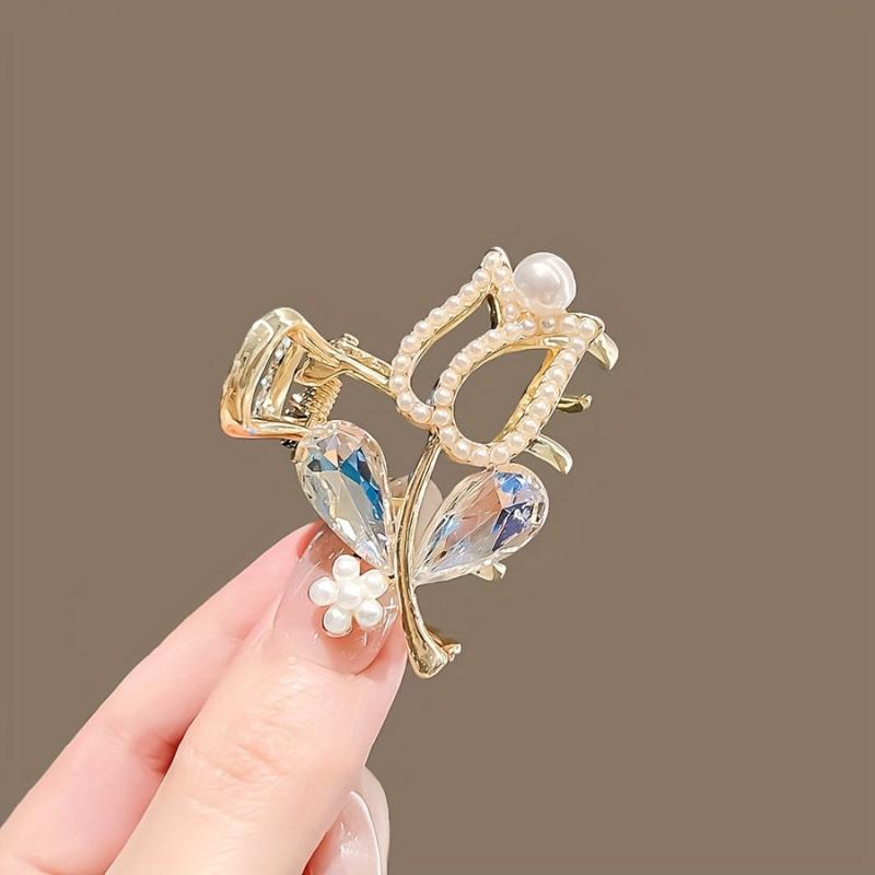 Small Rhinestone Flower Hair Clip Women Girls Daily Party Decor Gift Props