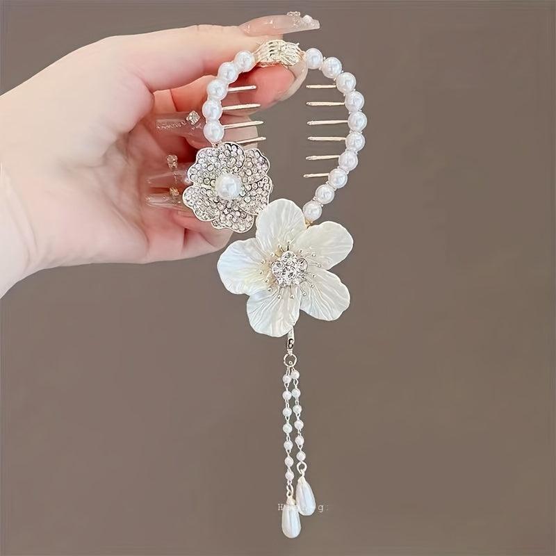 Camellia Tassel Head Ponytail Clip Hairpin