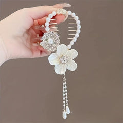 Camellia Tassel Head Ponytail Clip Hairpin