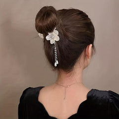 Camellia Tassel Head Ponytail Clip Hairpin