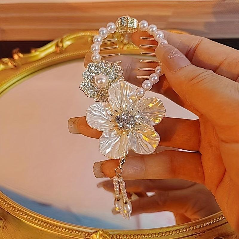 Camellia Tassel Head Ponytail Clip Hairpin