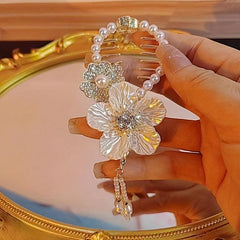Camellia Tassel Head Ponytail Clip Hairpin