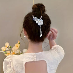 Camellia Tassel Head Ponytail Clip Hairpin