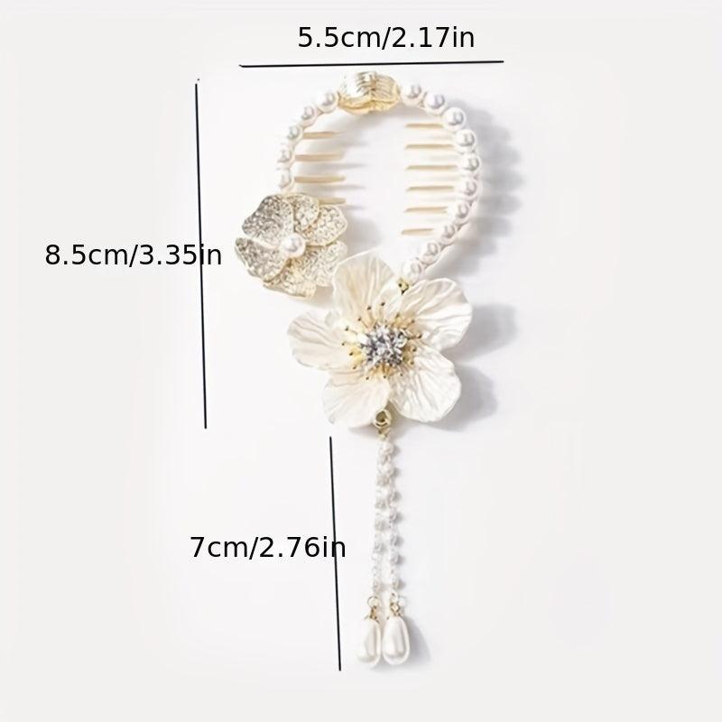 Camellia Tassel Head Ponytail Clip Hairpin
