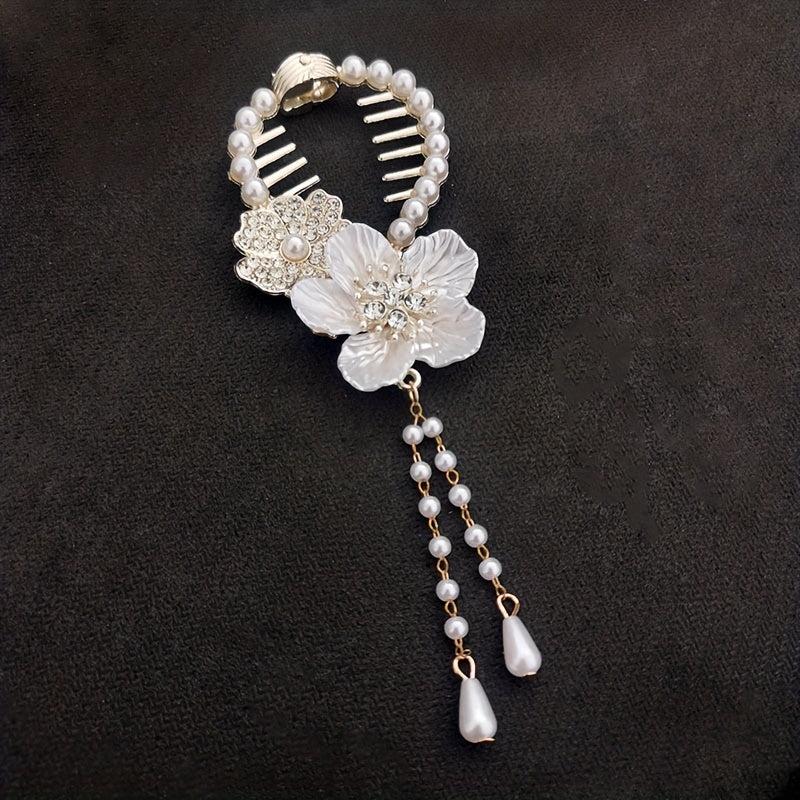 Camellia Tassel Head Ponytail Clip Hairpin