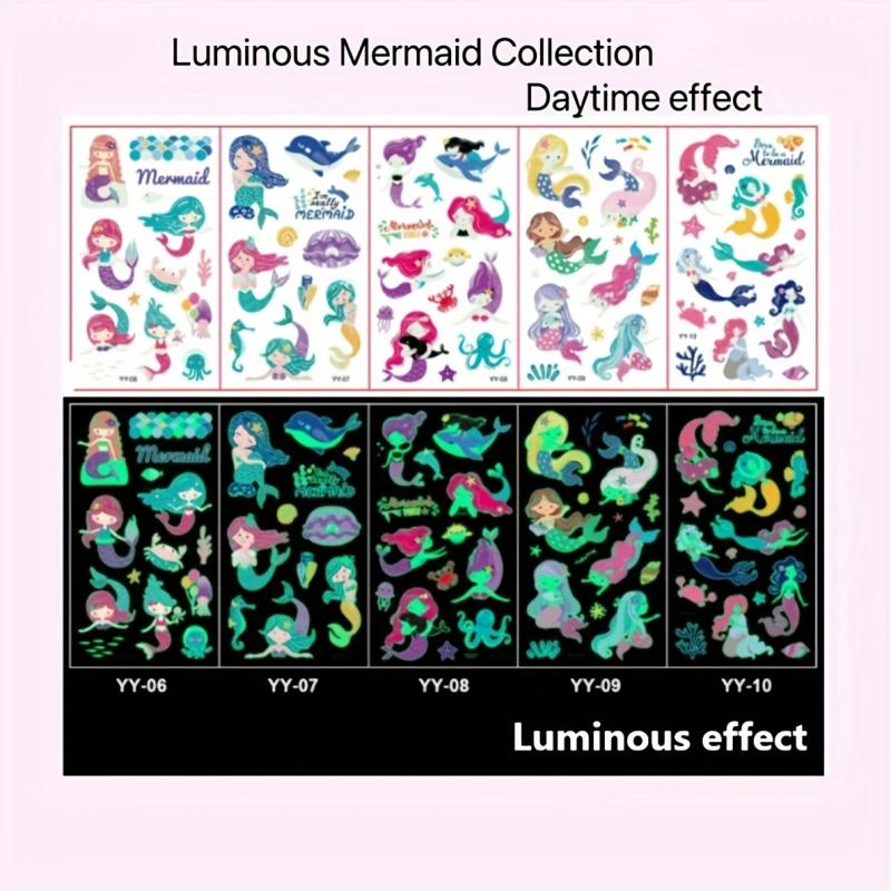 Luminous Mermaid Tattoo Stickers Waterproof Temporary Face Stickers