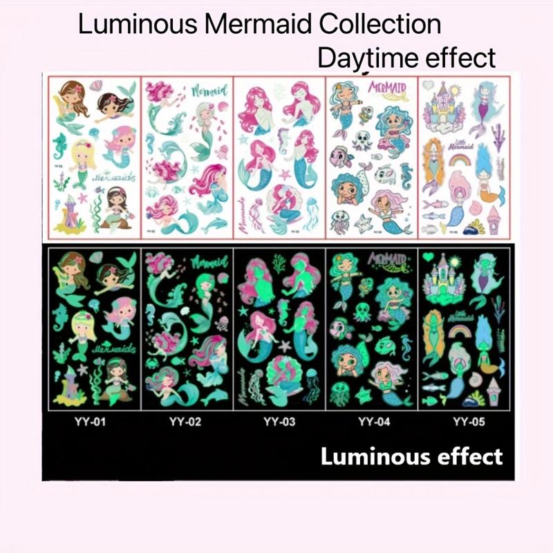 Luminous Mermaid Tattoo Stickers Waterproof Temporary Face Stickers
