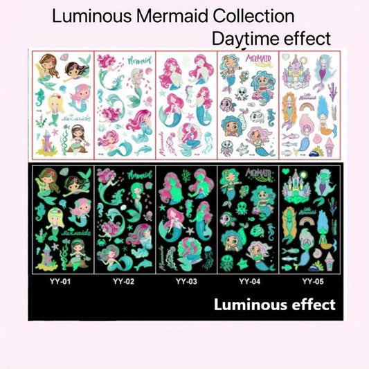 Luminous Mermaid Tattoo Stickers Waterproof Temporary Face Stickers