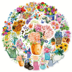 50 Flower Graffiti Stickers Waterproof Coffee Seals DIY Toys