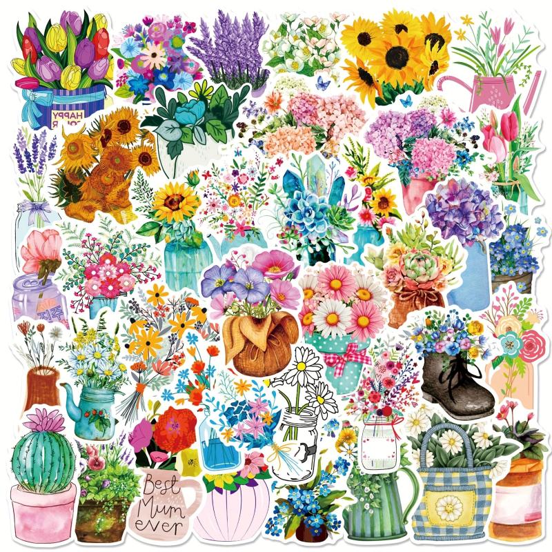 50 Flower Graffiti Stickers Waterproof Coffee Seals DIY Toys