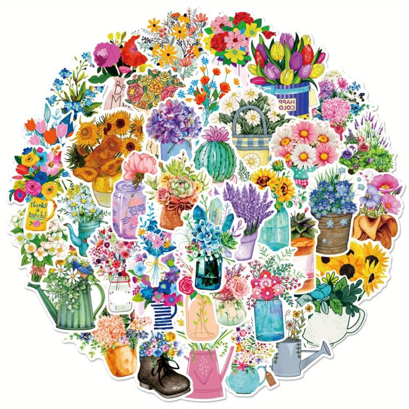 50 Flower Graffiti Stickers Waterproof Coffee Seals DIY Toys