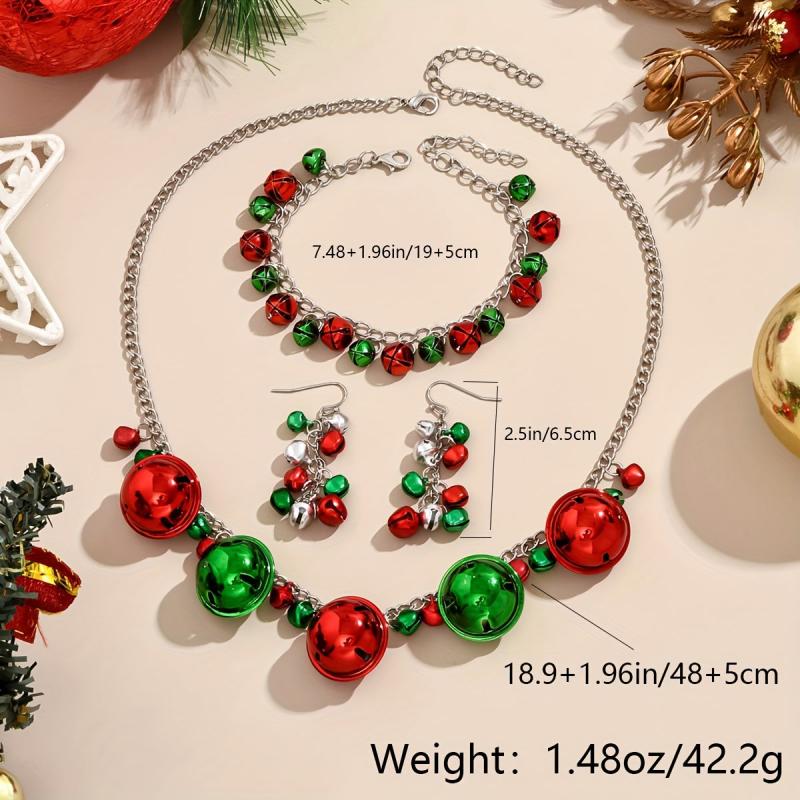 Christmas Jewelry Set Colorful Bells Necklace Bracelet Earrings
