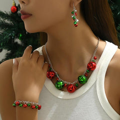Christmas Jewelry Set Colorful Bells Necklace Bracelet Earrings