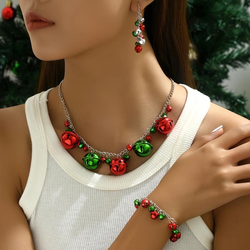 Christmas Jewelry Set Colorful Bells Necklace Bracelet Earrings