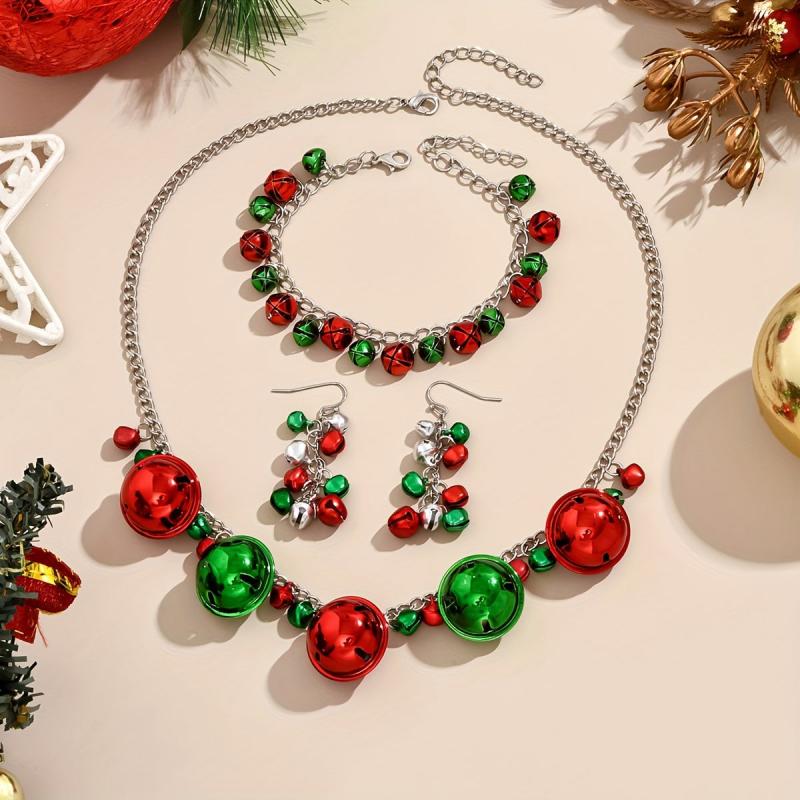 Christmas Jewelry Set Colorful Bells Necklace Bracelet Earrings