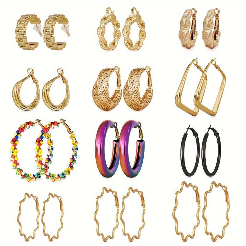 13 Pairs Golden Circle Colorful Ring Earrings