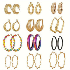 13 Pairs Golden Circle Colorful Ring Earrings