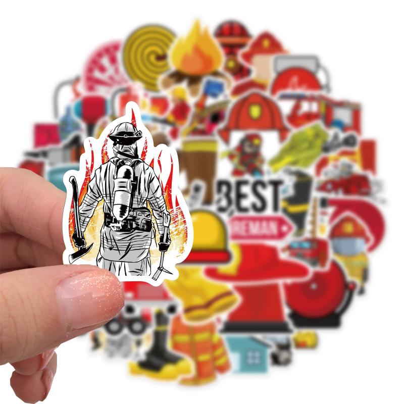 52pcs Firefighter Stickers Brave Fireman Fire Trucks Stickers For Kids