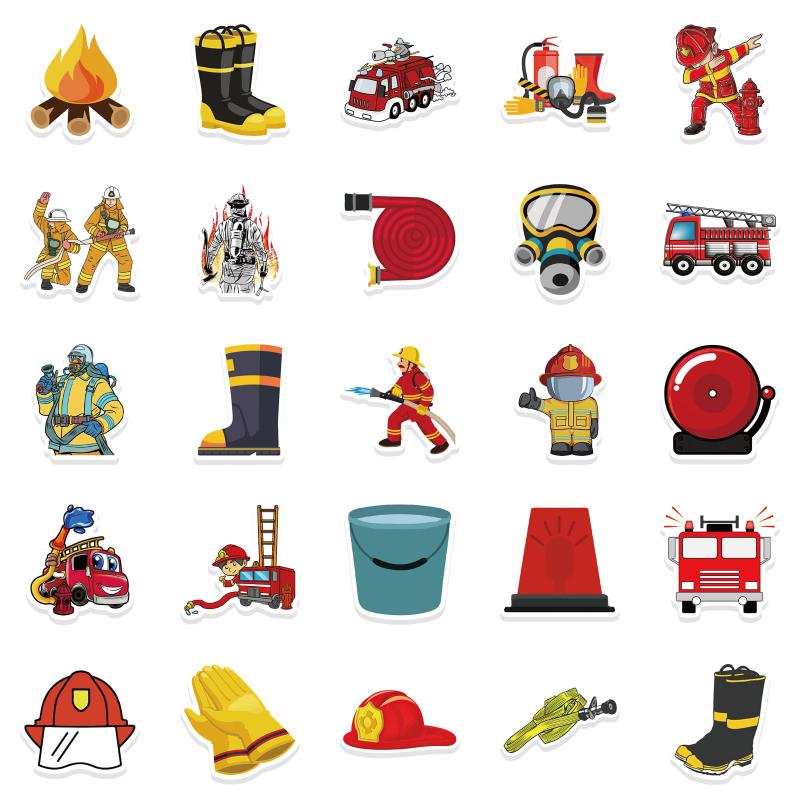 52pcs Firefighter Stickers Brave Fireman Fire Trucks Stickers For Kids