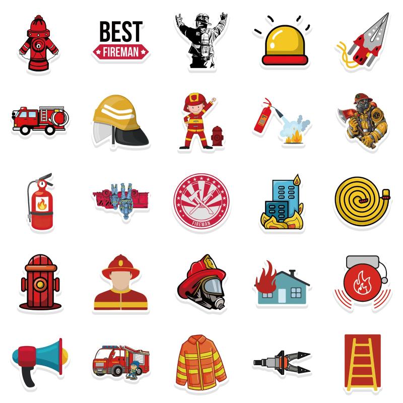 52pcs Firefighter Stickers Brave Fireman Fire Trucks Stickers For Kids