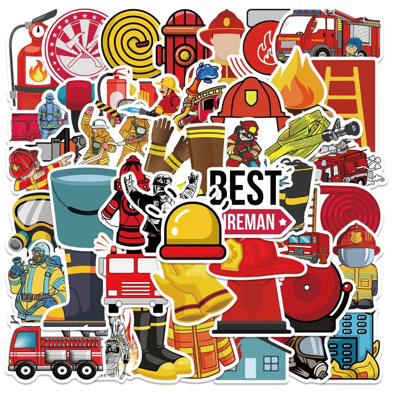 52pcs Firefighter Stickers Brave Fireman Fire Trucks Stickers For Kids