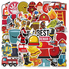 52pcs Firefighter Stickers Brave Fireman Fire Trucks Stickers For Kids