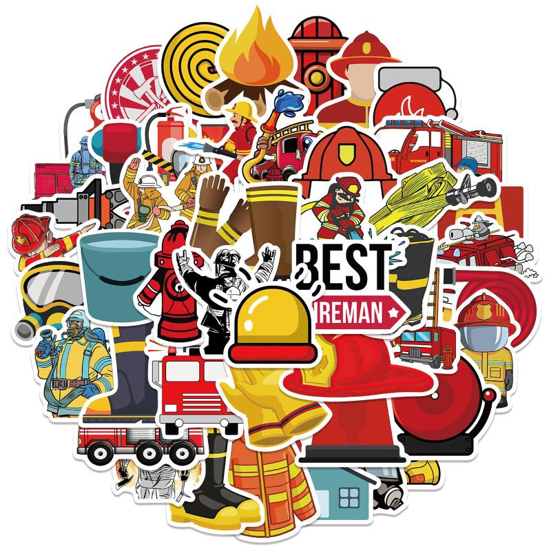 52pcs Firefighter Stickers Brave Fireman Fire Trucks Stickers For Kids