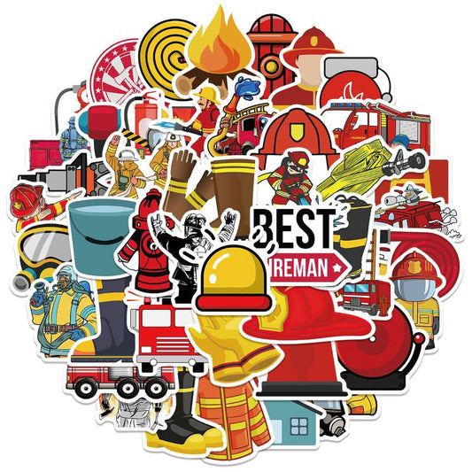52pcs Firefighter Stickers Brave Fireman Fire Trucks Stickers For Kids