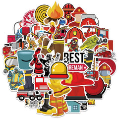 52pcs Firefighter Stickers Brave Fireman Fire Trucks Stickers For Kids